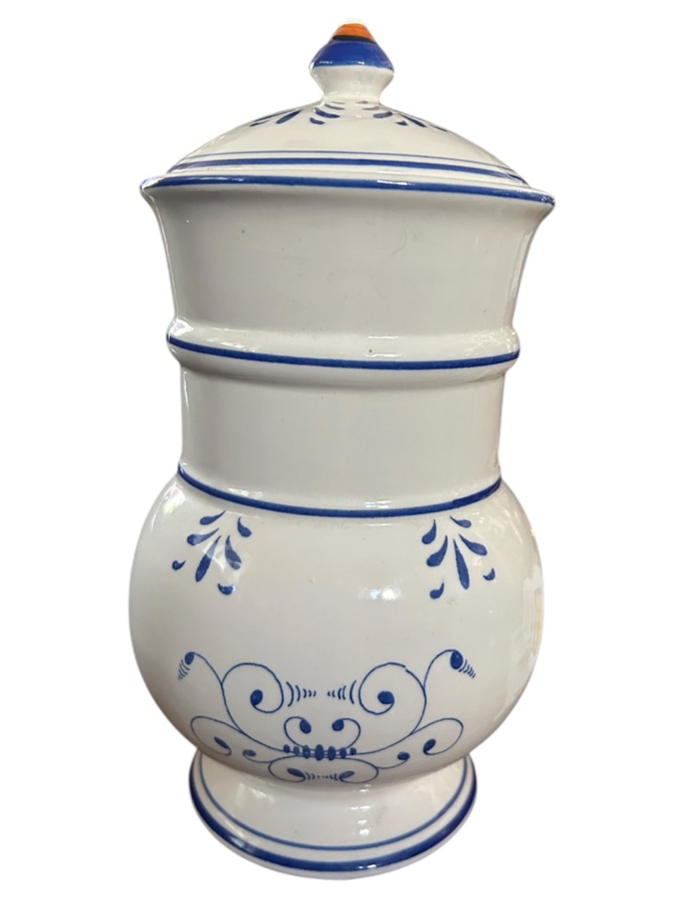 Vintage Cookie Jar with Blue & Orange Floral Design - Picture 2 of 6